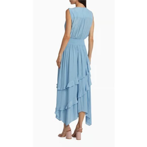 RAMY BROOK WOMENS SIZE SMALL HADLEE RUFFLE MIDI OCCASION DRESS BLUE NEW - Picture 2 of 13